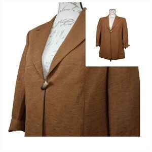 Talbots | Silk Linen Single Button Textured Blazer Copper Brown | Size 10